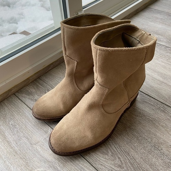 Zara Tan Suede  Wedge Boots - Picture 2 of 14